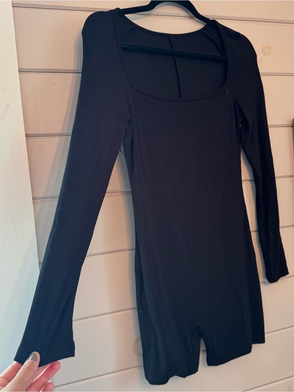 SHEIN- Black Long Sleeve Squareneck Romper